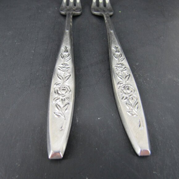 Eldan Stainless Steel ELD18 Pattern Textured Roses Cocktail Seafood Forks 4 - Picture 5 of 10